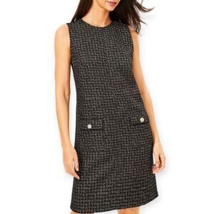 Elie Tahari | 14 | Black Gold Metallic Accent Tweed Sleeveless Mini Shift Dress